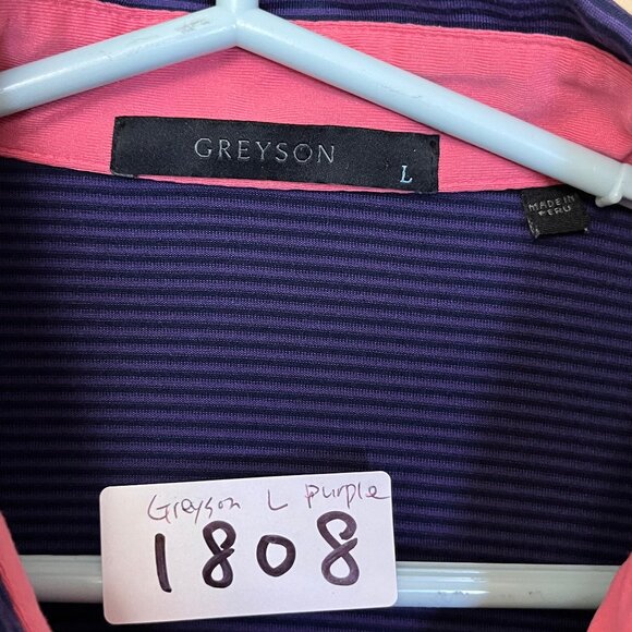 Greyson Golf Performance Striped Polo Shirt - Men's Size L - Purple - Picture 3 of 10